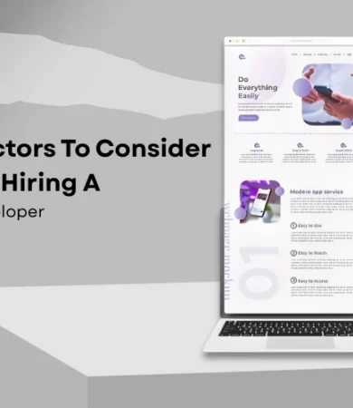 Keyfacts to consier before hiring a web developer &ndash; a professional visual showing a laptop displaying a modern website layout and service features, highlighting important considerations before choosing a web developer, presented by Digital Dividend.