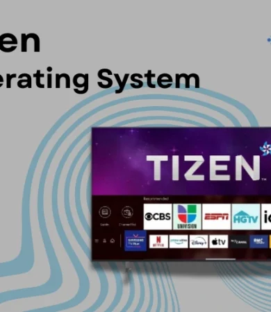 Digital Dividend's expertise in Tizen OS development, featuring a smart TV screen displaying the Tizen Operating System interface with various streaming app icons.