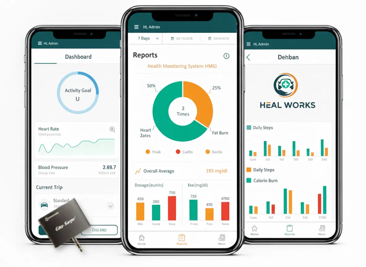 Digital Dividend showcase of the Development And Integration Of Healthcare Measures – IoT & Hardware‑Based Health Platform, displaying a data dashboard, mobile app interface, and integrated health monitoring hardware.