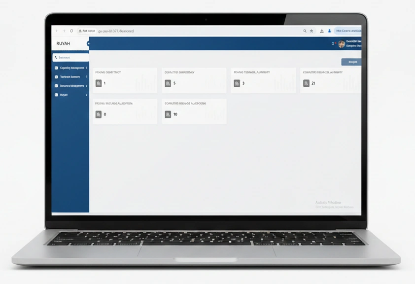 Digital Dividend demonstration of the RUYAH &ndash; Discipline & Resource Management Platform mobile interface, showing an administrative dashboard or login screen across three devices.