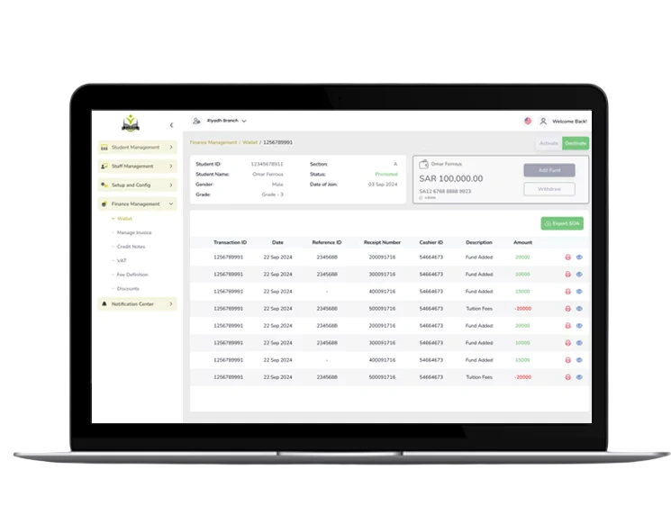 School Management System &ndash; Digital Academic Management Platform by Digital Dividend, showcasing a desktop web dashboard with student attendance, teacher management, fee tracking, and academic performance monitoring.