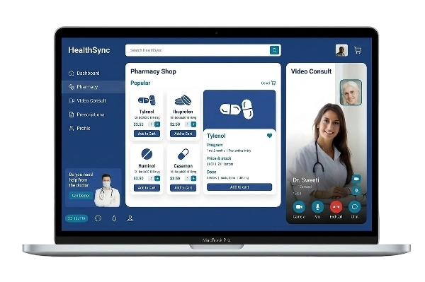 A professional mobile app case study for Digital Dividend titled "Outcome - FitCare Case Study," featuring UI designs for "FitCare" including calorie tracking, activity rings, and workout statistics.