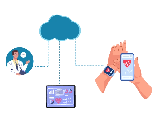 VitalCare Health: A cloud-based remote patient monitoring solution by Digital Dividend connecting patients' wearable health data with professional medical dashboards.