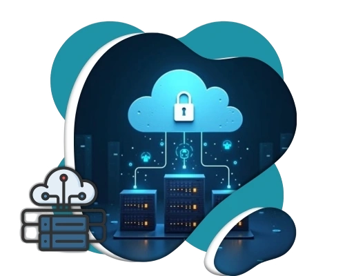 A conceptual 3D illustration by Digital Dividend showing a glowing blue cloud with a padlock icon, representing secure Enterprise Integration and Deployment between cloud networks and data center servers.
